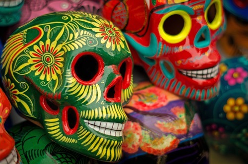 Brightly painted skulls at Day of The Dead Market